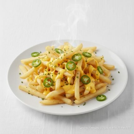 Potato dish with cheese and jalapeño sauce